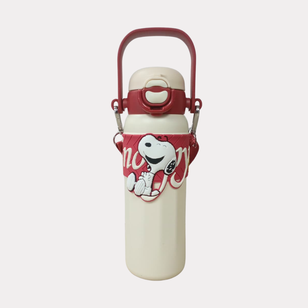 Bote de Snoopy, acero inoxidable, 580 ml, diseño rojo