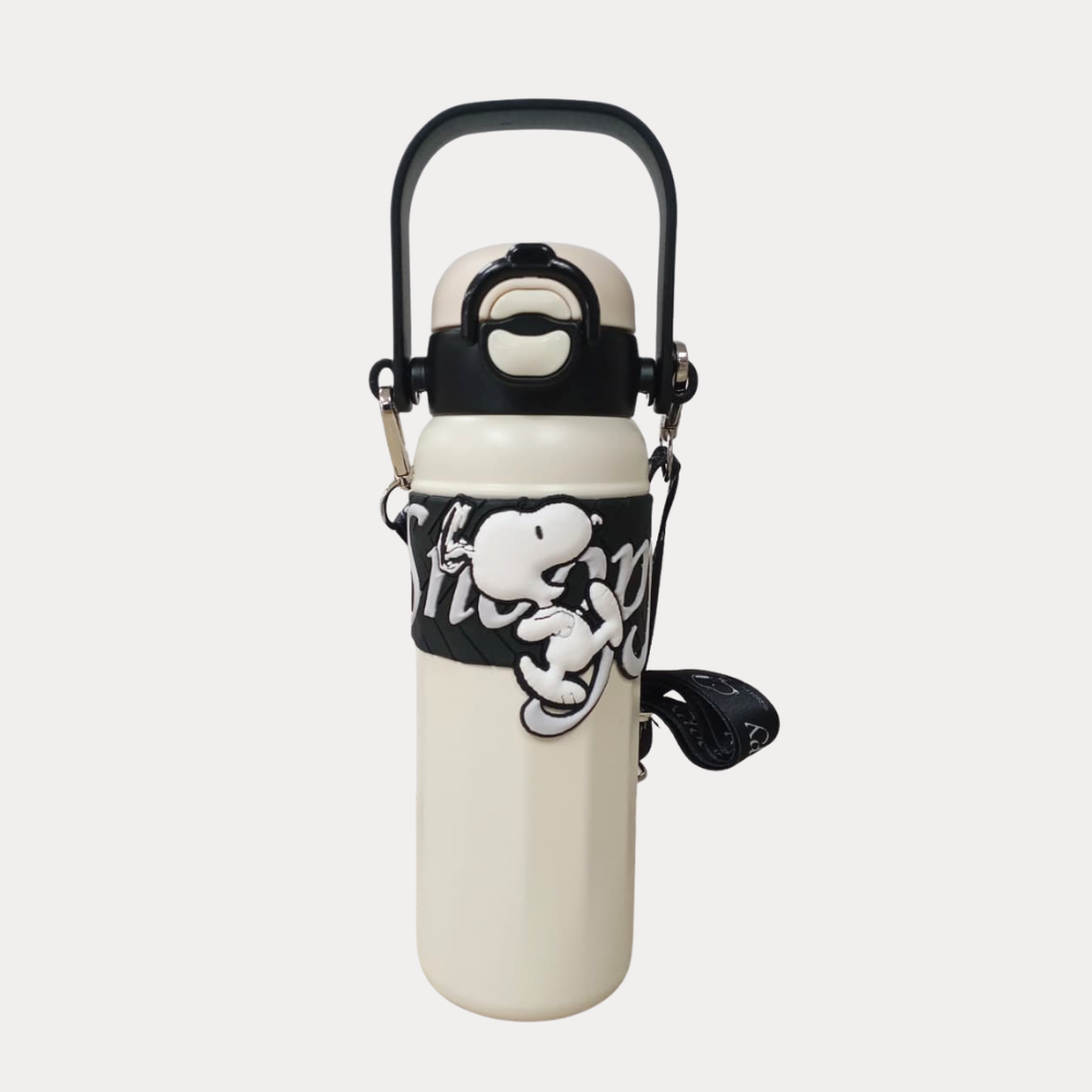 Bote de Snoopy, acero inoxidable, 580 ml, diseño negro