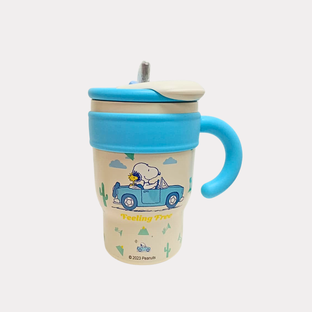 Vaso de Snoopy, acero inoxidable, 750 ml, diseño en azul y blanco