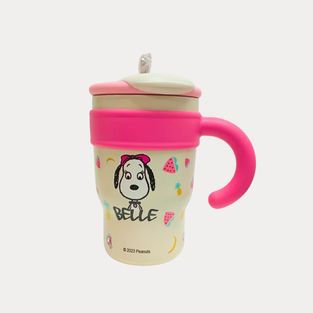 Vaso de Snoopy, acero inoxidable, 750 ml, diseño en rosa y blanco