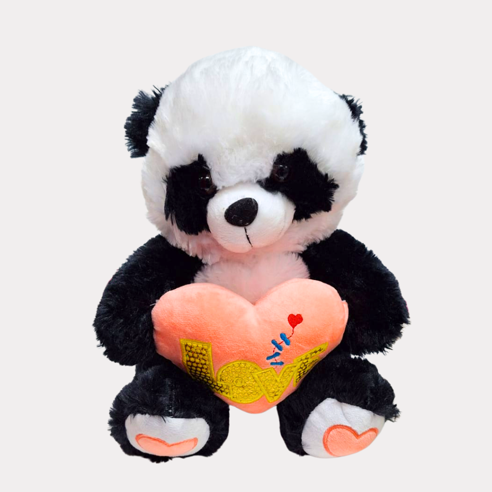 Peluche de Oso Panda con Corazones, 12 Plg