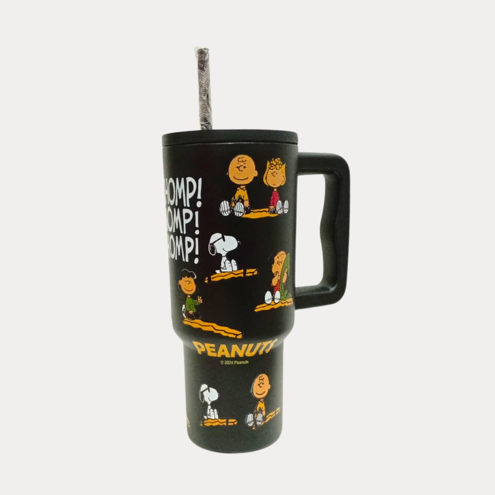 Vaso de Snoopy, acero inoxidable, 900 ml, diseño en negro
