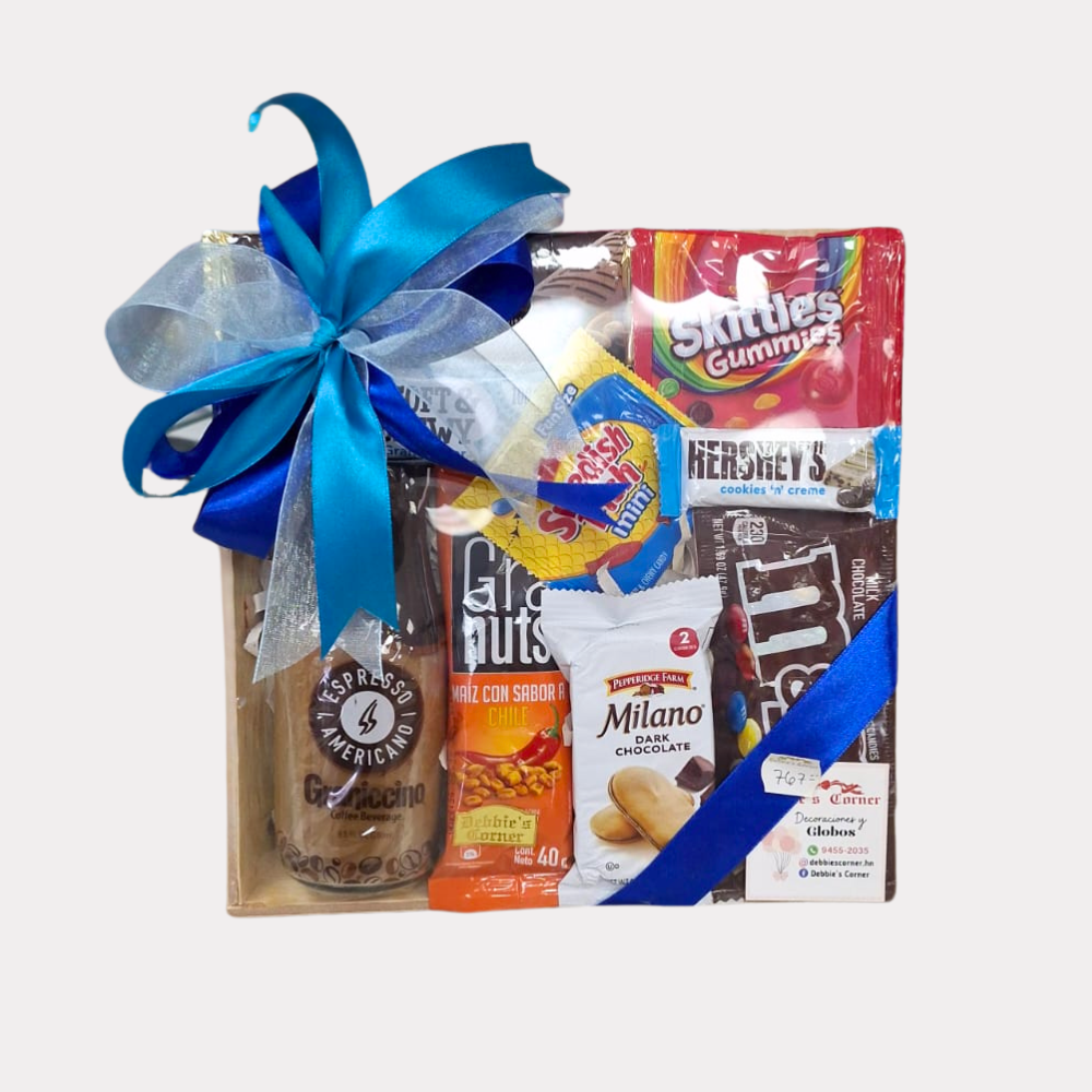 Canasta de Snacks, caja pequeña, café y galletas