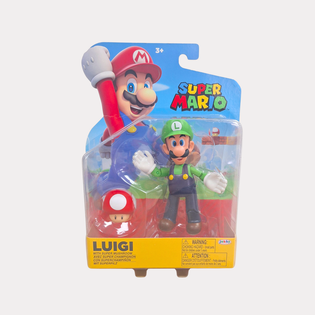 Figura Coleccionable de Luigi - Super Mario, 4 Plg, con honguito