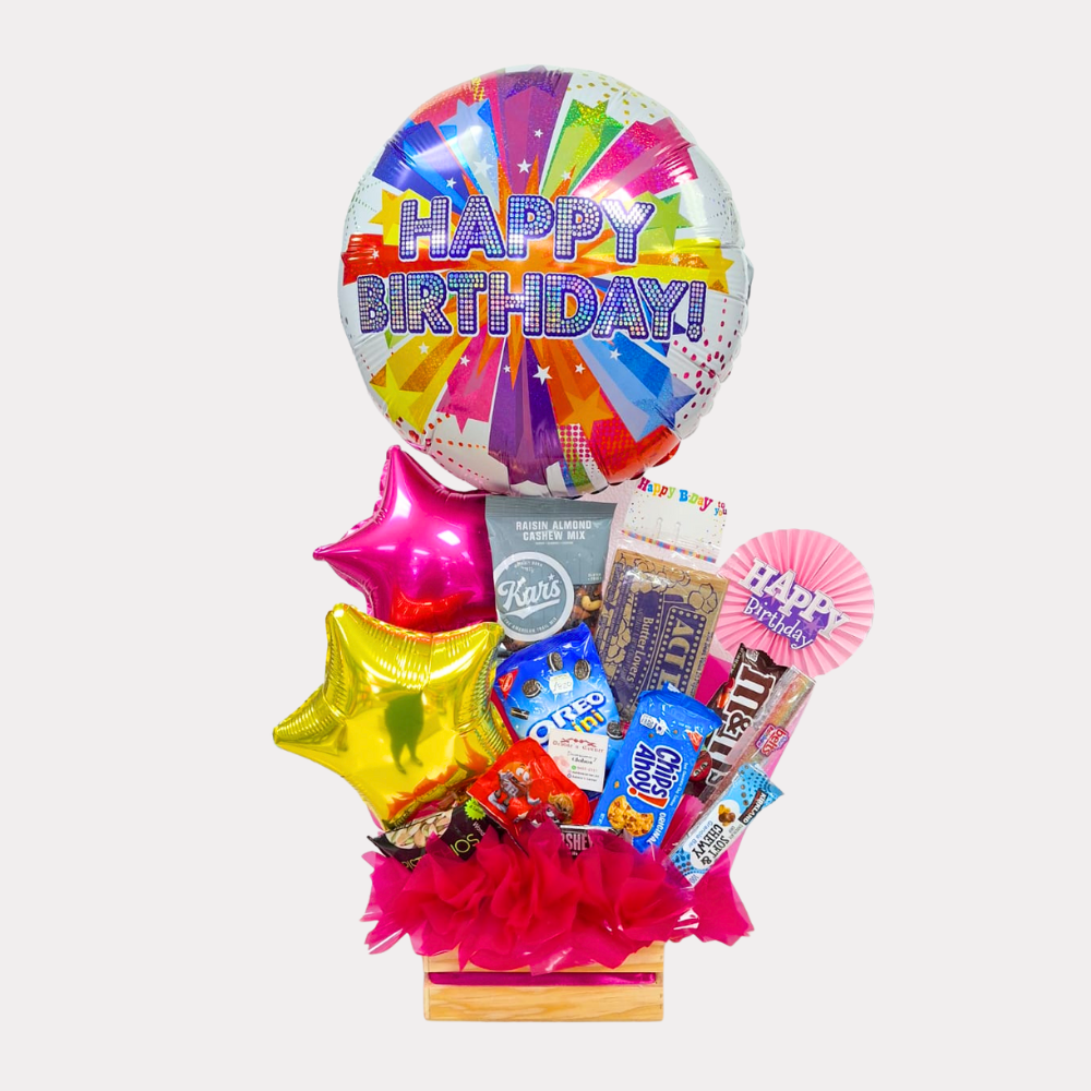 Arreglo Dulce de Cumpleaños, con globo de 18 Plg, grande, diseño retro
