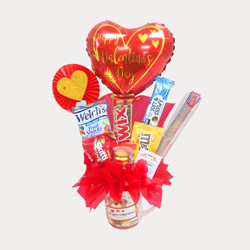 Arreglo Dulce de Amor, con globo de 9 Plg, mediano, base de taza, diseño HVD