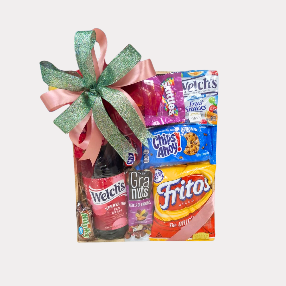 Canasta de Snacks, caja grande, con Vino Welch´s