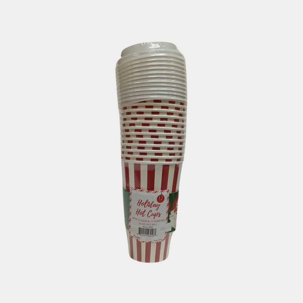 Vasos Navideños Desechables, 12 uds, 16oz, diseño de rayas