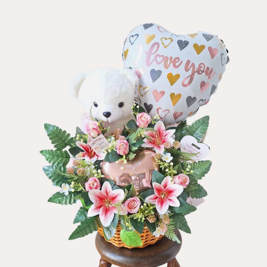 Arreglo Dulce de Amor, con globo de 18 Plg, grande, diseño floral