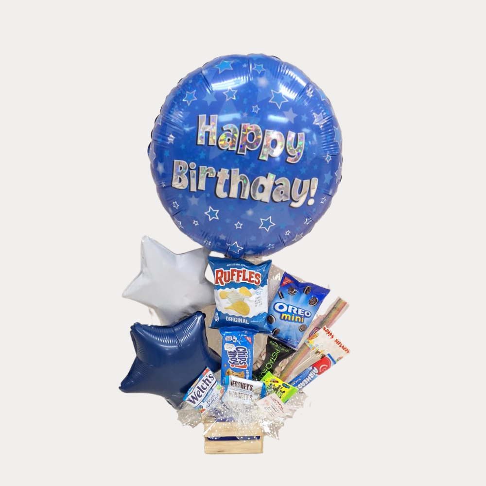 Arreglo Dulce de Cumpleaños, con globo de 18 Plg, grande, diseño Star Boy