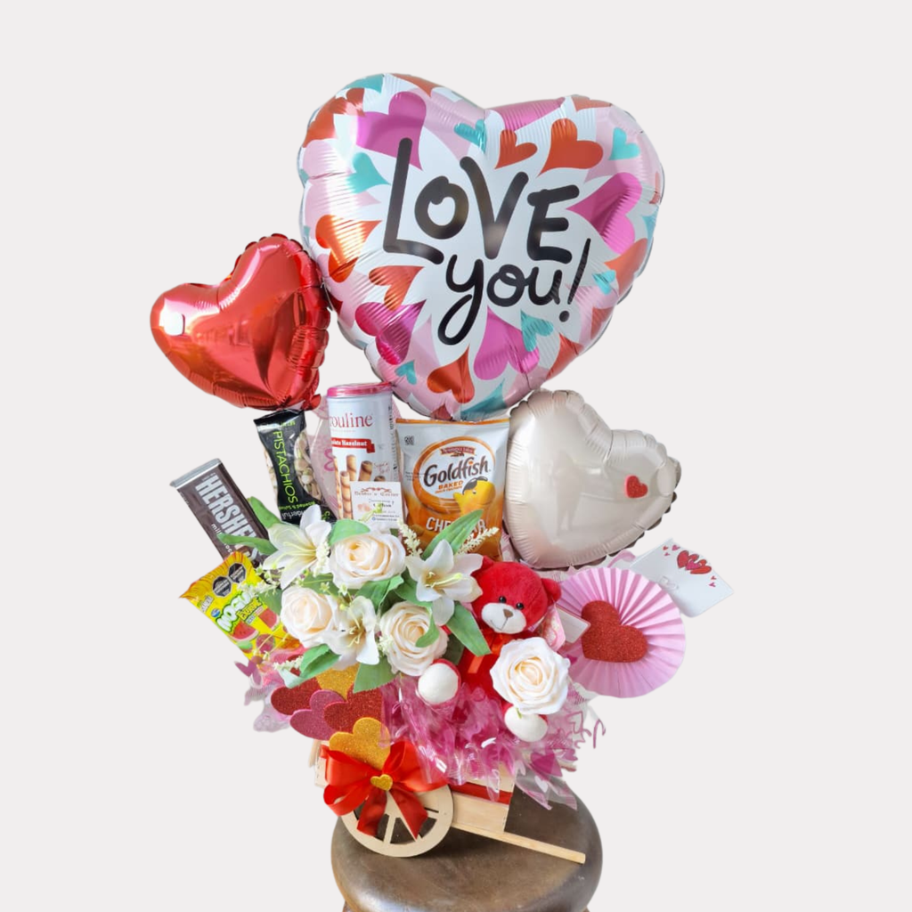 Arreglo Dulce de Amor, con globo de 18 Plg, grande, diseño con osito rojo