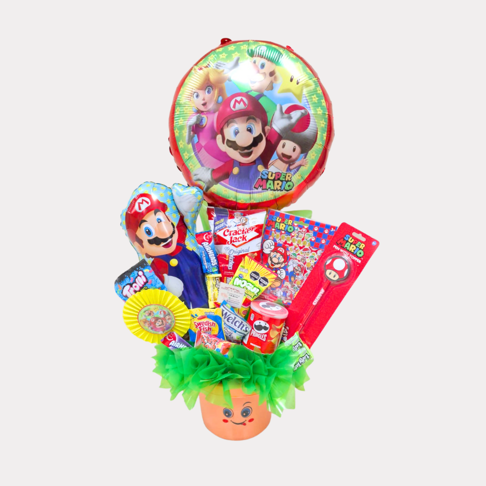 Arreglo Dulce Día del Niño, con globo de 18 Plg, grande, diseño de Mario Bross