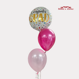 Arreglo de Globos con Helio, 1 metalizados + 2 globos, diseños varios