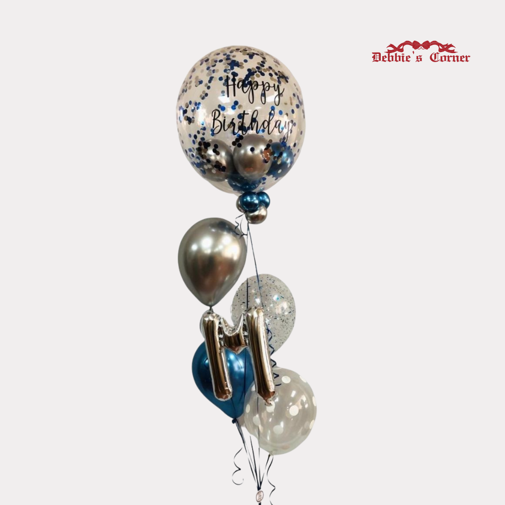 Arreglo de Globos con Helio Personalizado, burbuja 24 Plg + 5 globos, diseño Eleganza Plus