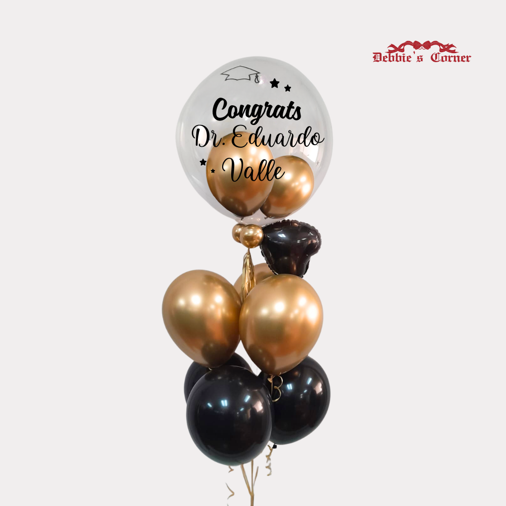Arreglo de Globos con Helio Personalizado para Graduación, burbuja 24 Plg + 6 globos, Gajo Chic