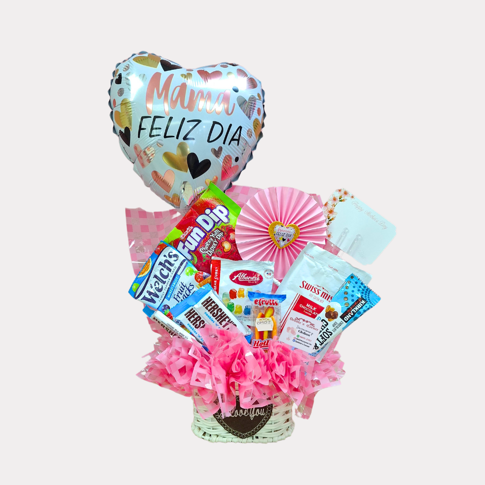 Arreglo Dulce Día de la Madre, con globo de 9 Plg, mediano, base de cesta, diseño rose gold (Copia)
